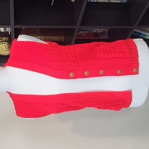 Vtg A R KNITWEAR CO Red Crochet Knitted Sleeveless Pocketed V-neck Sweater Vest